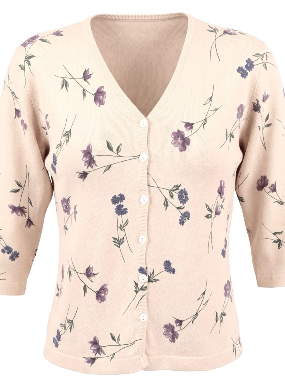 Sarah Spencer Angora Wool Blend Floral V-Neck Button Down Cardigan Sweater Sz M
